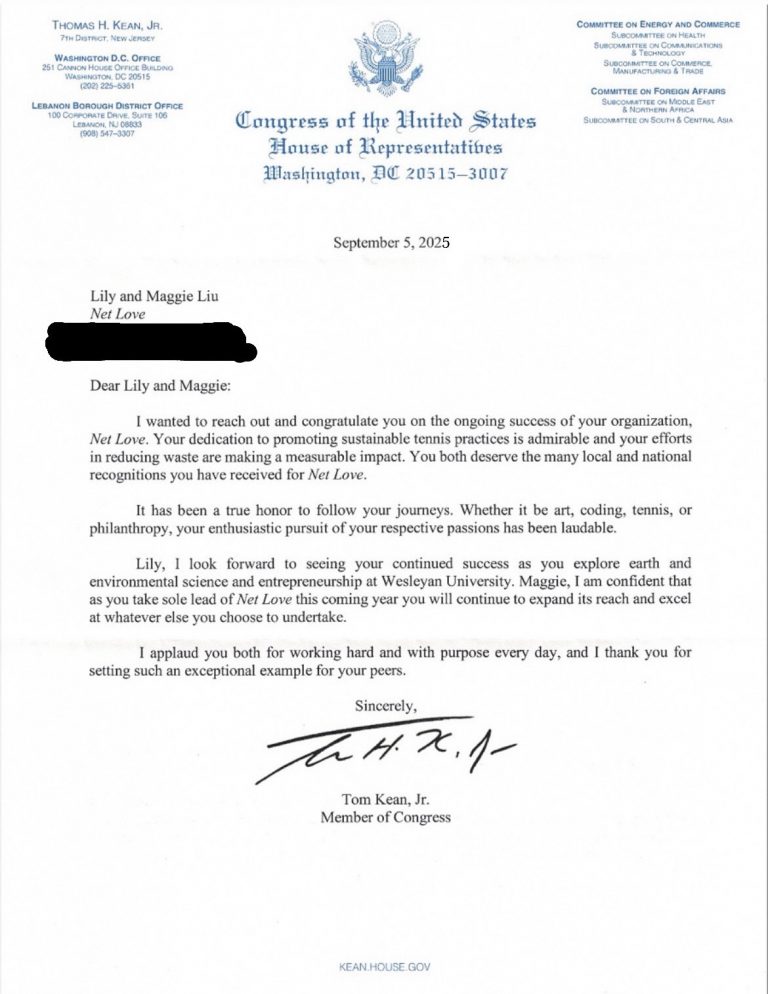 Congressman Thomas Kean, Jr congratulatory letter